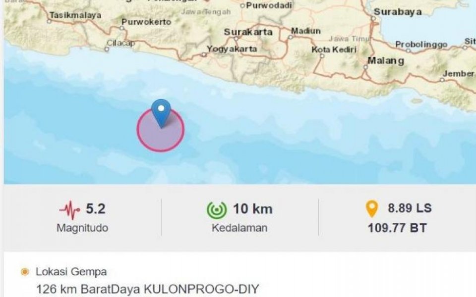 Gempa M 5,2 Guncang Yogyakarta, Tak Berpotensi Tsunami
