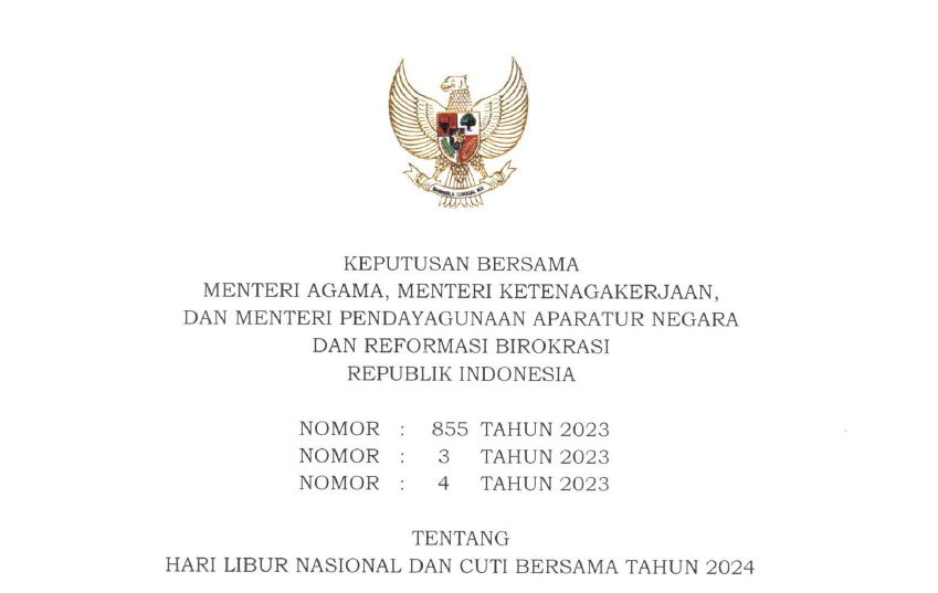 Inilah SKB 3 Menteri Libur Nasional dan Cuti Bersama 2024