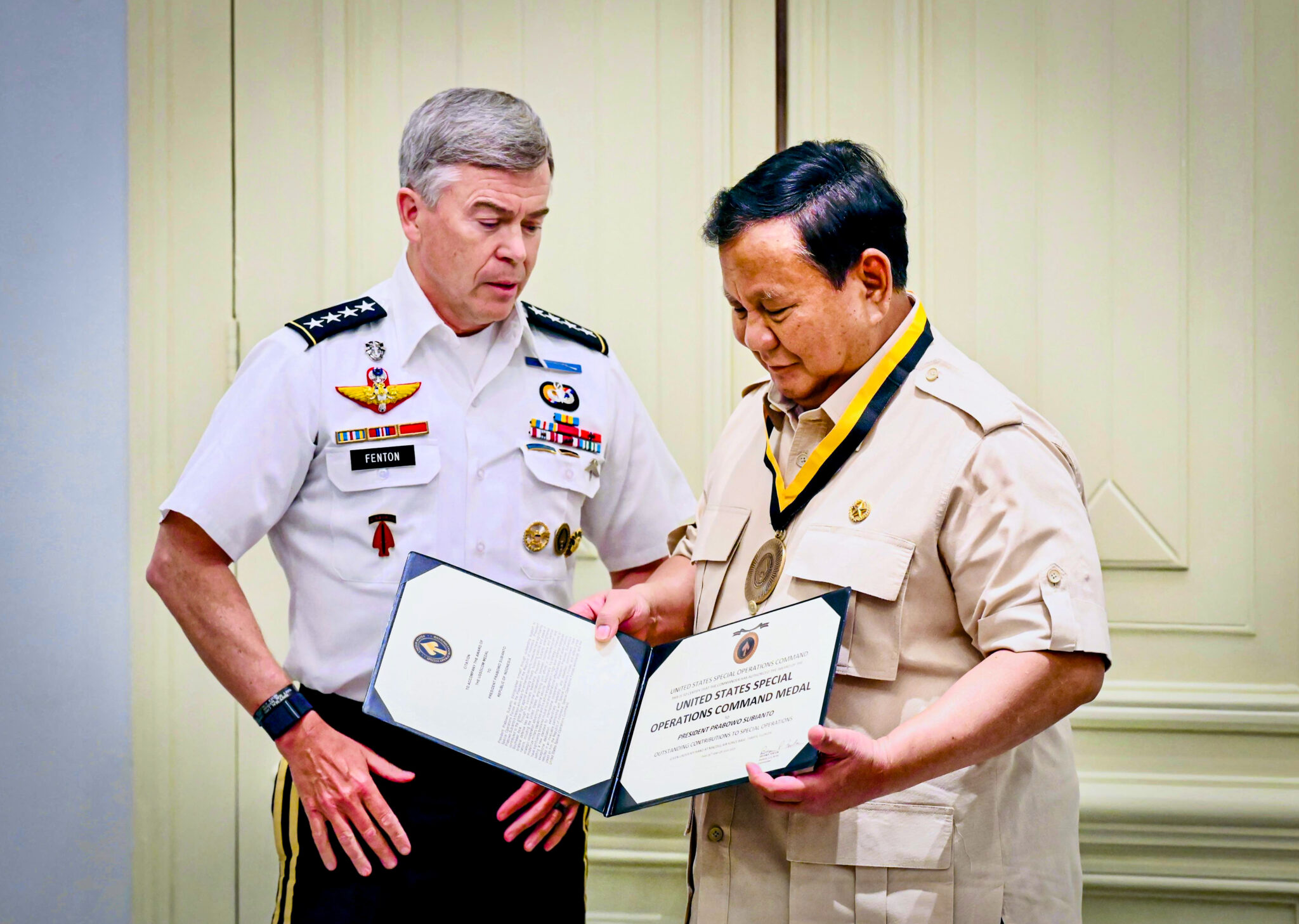 Prabowo Terima Medali Kehormatan dari Komando Operasi Khusus AS