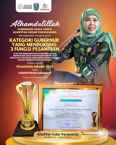 Komitmen Wujudkan Kemajuan Pesantren dan Santri di Jatim, Gubernur Khofifah Raih Penghargaan Pesantren Award 2025 dari Menteri Agama