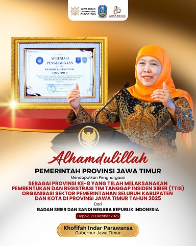 Komitmen Gubernur Khofifah Perkuat Ketahanan Siber Diapresiasi BSSN, Pemprov Jatim Raih Penghargaan Pembentukan TTIS