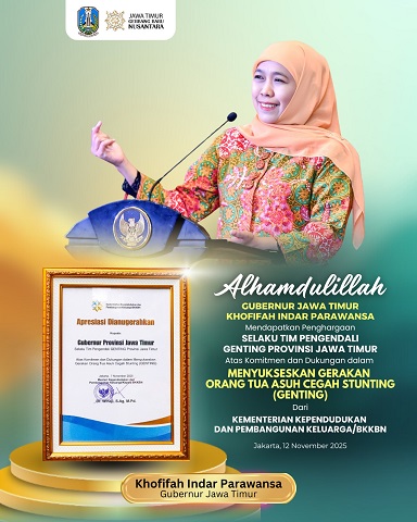 Gubernur Jatim Raih Penghargaan BKKBN,  Khofifah Tegaskan Komitmen dan Konsistensi Turunkan Stunting Jatim