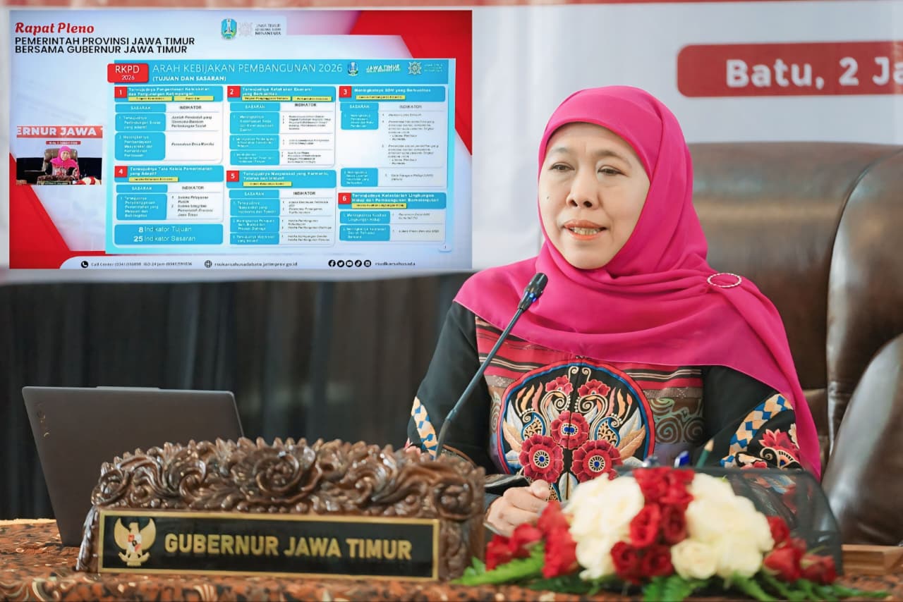 Gubernur Khofifah Pimpin Rapat Hybrid dari RS Karsa Husada Batu, Evaluasi Menyeluruh Sampaikan Arah Pembangunan Pemprov Jatim 2026