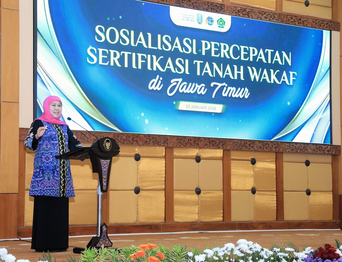 Gubernur Khofifah Komitmen Percepat Sertifikasi Tanah Wakaf, Perkuat Sinergi Kanwil Kemenag dan ATR BPN Lindungi Aset Umat