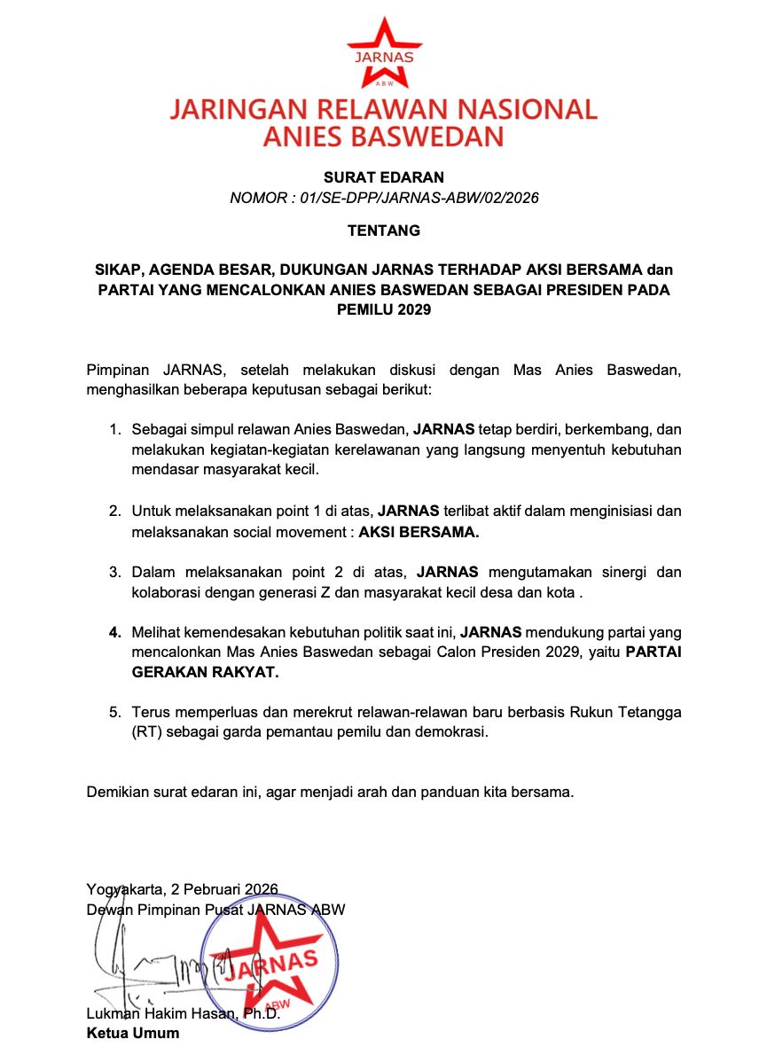 Capreskan ABW di 2029, Jaringan Relawan Nasional Anies Baswedan Dukung Partai Gerakan Rakyat dan Aksi Bersama