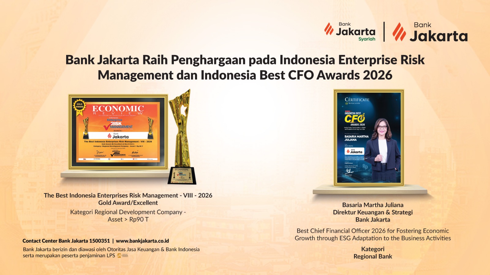 Bank Jakarta Raih Penghargaan pada Indonesia Enterprise Risk Management dan  Indonesia Best CFO Awards 2026
