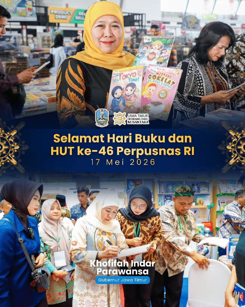 Hari Buku Nasional dan HUT Perpusnas RI, Gubernur Khofifah Ajak Masyarakat Membaca sebagai Gaya Hidup