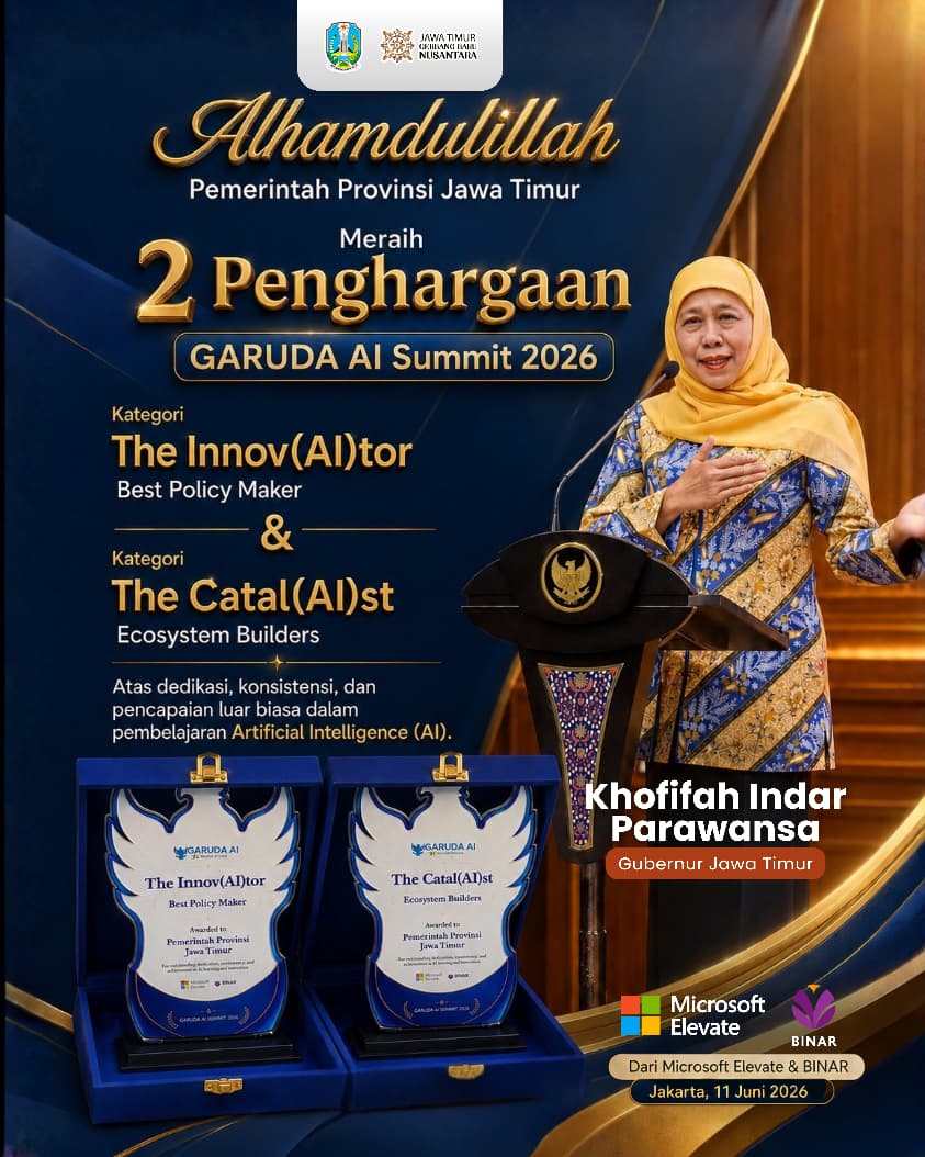 Manfaatkan AI dalam Penyelenggaraan Pemerintahan, Pemprov Jatim Raih  2 Penghargaan Garuda AI Impact Summit
