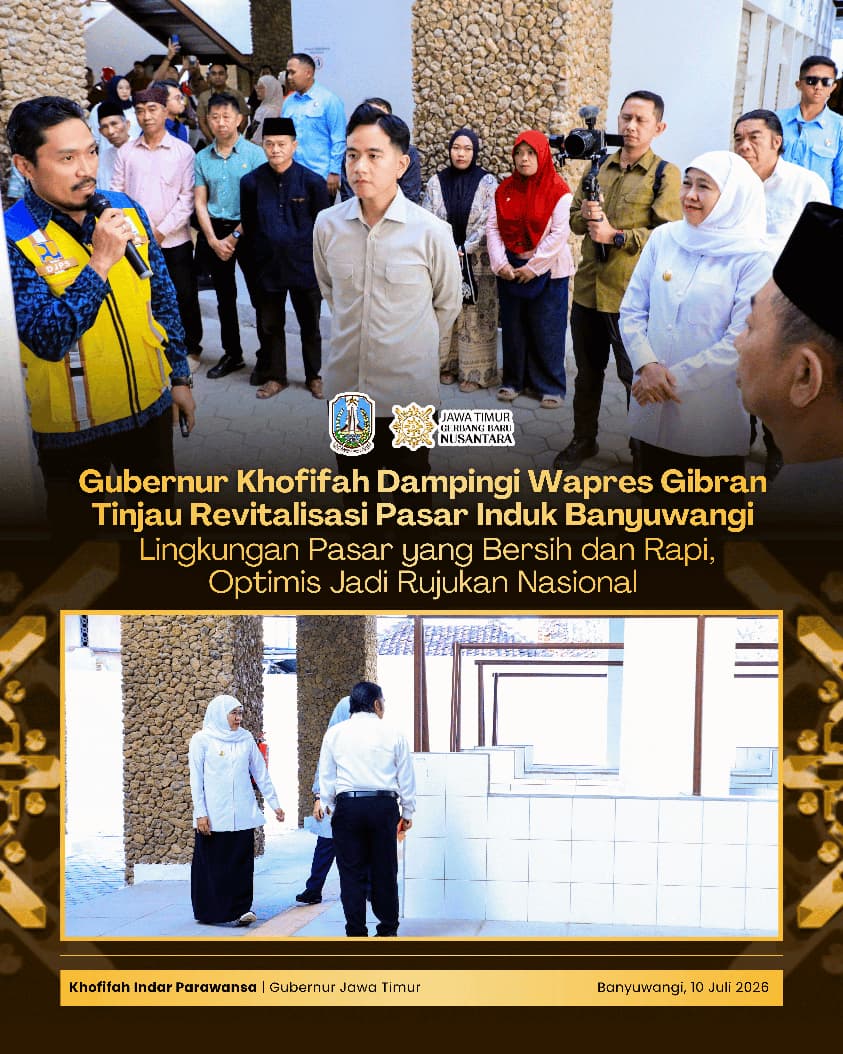 Gubernur Khofifah Dampingi Wapres Gibran Tinjau Revitalisasi Pasar Induk Banyuwangi: Lingkungan Pasar yang Bersih dan Rapi, Jadi Rujukan Nasional