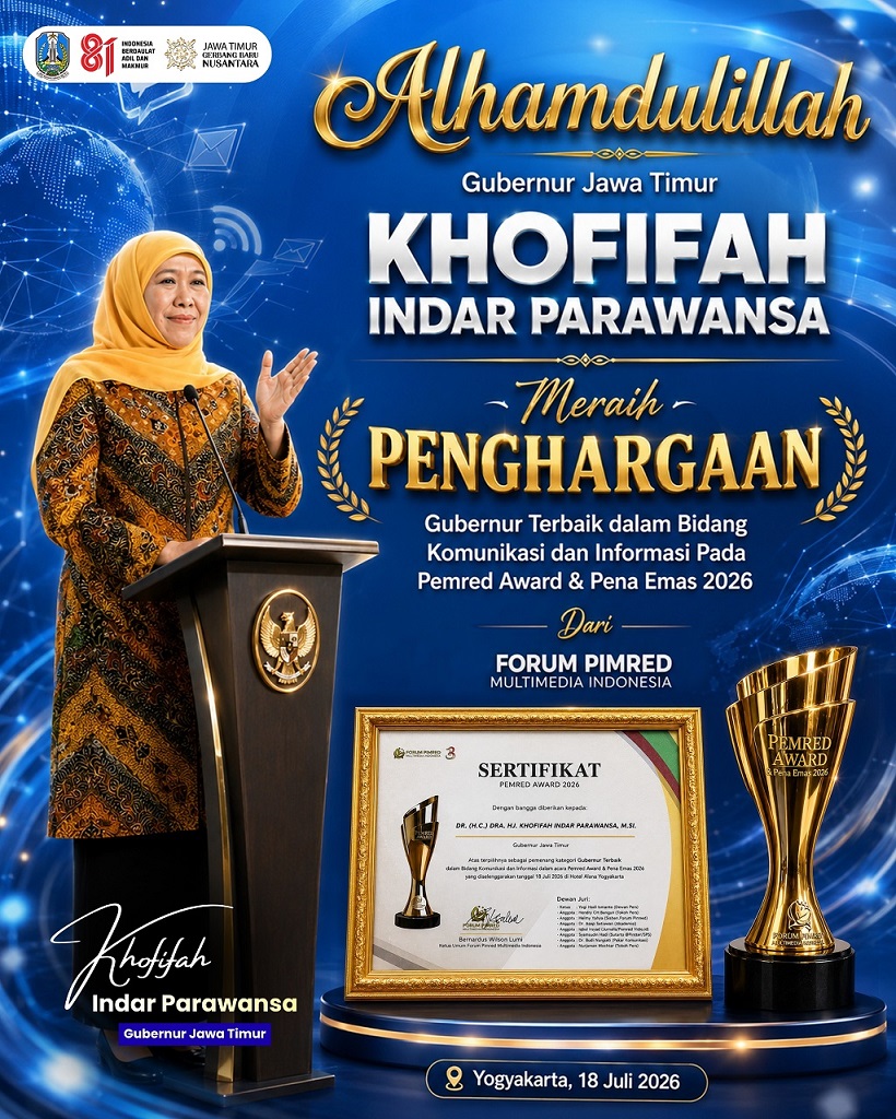 Gubernur Khofifah Raih Penghargaan Pimred Award Kategori Komunikasi dan Informasi Publik