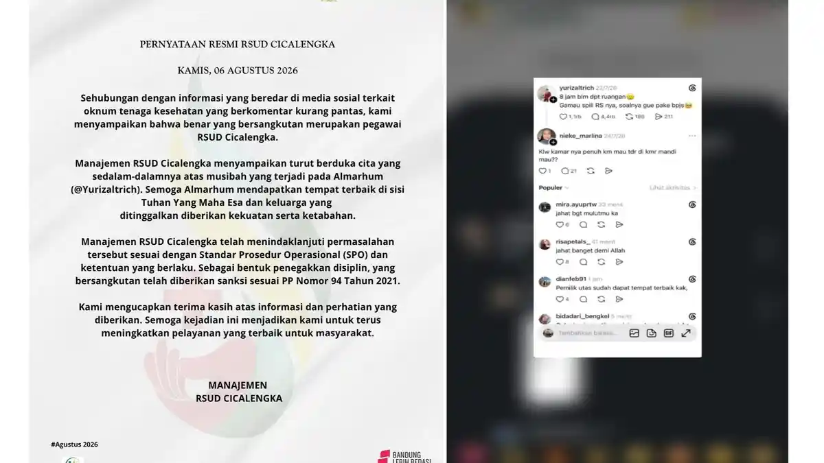 Perawat RSUD Cicalengka Dinonaktifkan Usai Cibir Pasien BPJS Tidur di Kamar Mandi