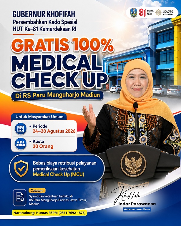 Gubernur Khofifah Kembali Beri Kado Istimewa HUT RI, Medical Check Up di RS Paru Manguharjo Gratis 100 Persen