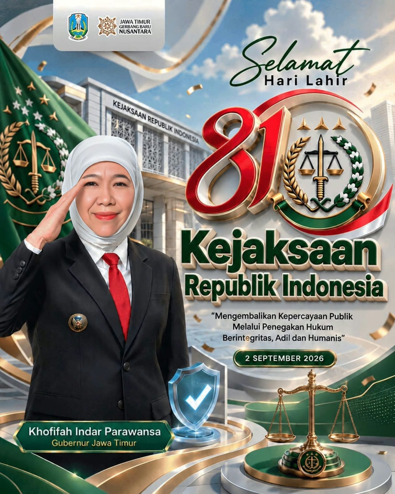 Hari Lahir Kejaksaan RI, Gubernur Khofifah Apresiasi Peran Strategis Kejaksaan Tegakkan Hukum Berintegritas, Adil dan Humanis