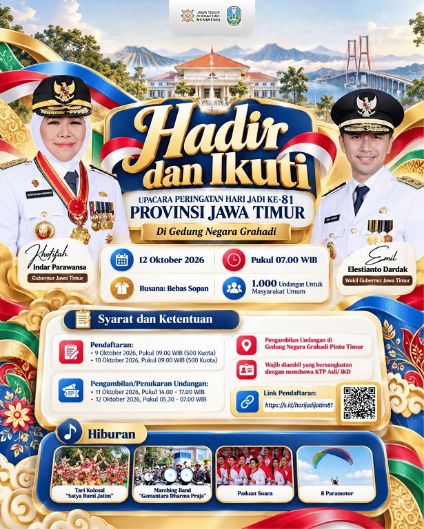 500 Kuota Pertama Undangan Upacara Hari Jadi Jatim Ludes dalam 31 Detik, Gubernur Khofifah Apresiasi Antusiasme Masyarakat